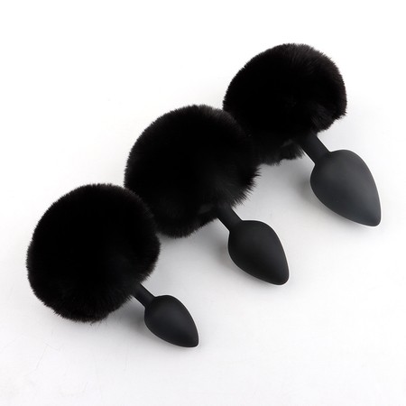 Black silicone furry bunny plug