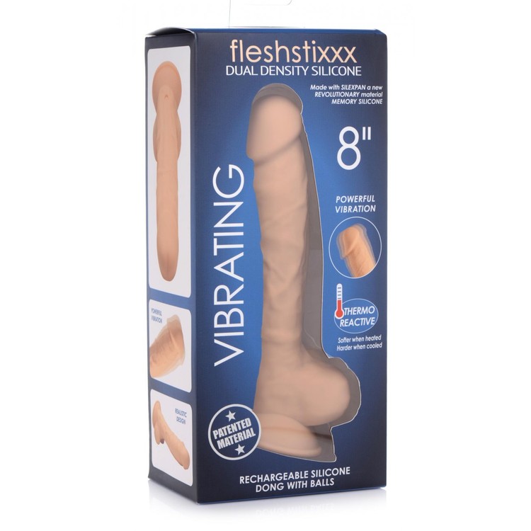 Fleshstixxx 10X Silexpan - tan דילדו עם רטט מסיליקון גמיש 21 ס"מ