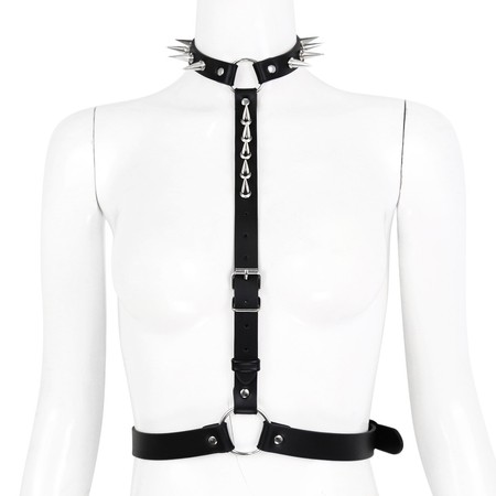 Spiked Body Harness for Women with Collar