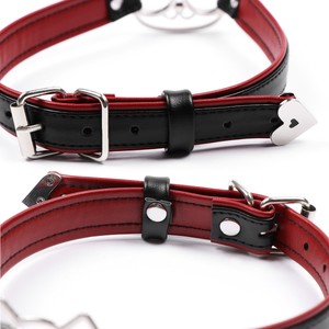Black-Red Vegan Leather Collar with Cat Ring