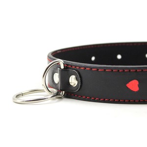 Romantic collar with red hearts imitation leather
