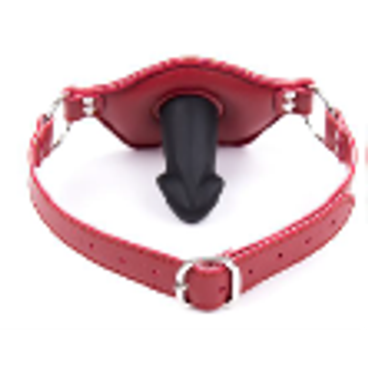 מחסום פה דמוי עור עם גאג פין נסתר - שחור