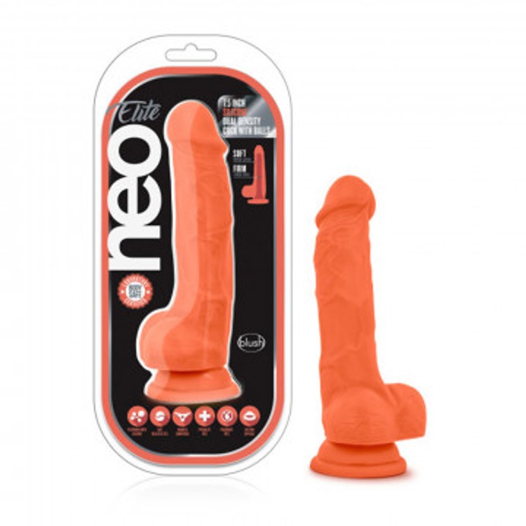 Neo Elite דילדו כתום עם ורידים ואשכים 19 ס"מ