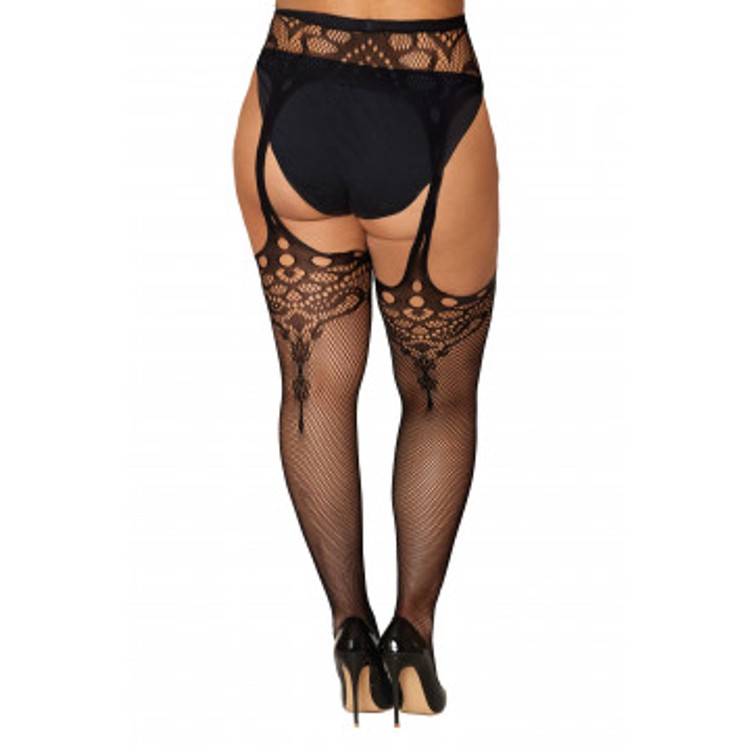 Dreamgirl Novelty ירכוני רשת שחורים עם עיטורים - מידות גדולות