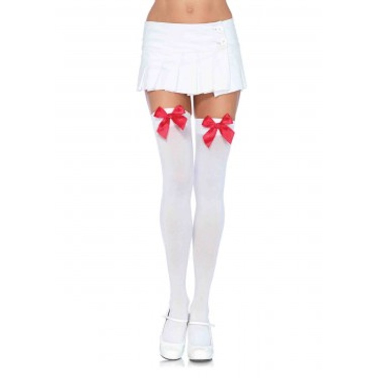 Leg Avenue גרביוניי ברך לבנים עם פפיון אדום
