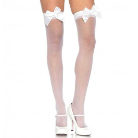 Leg Avenue Sheer White Thigh Highs with Bow