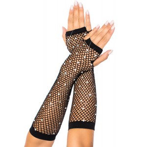 Fishnet Rhinestone Black Gloves