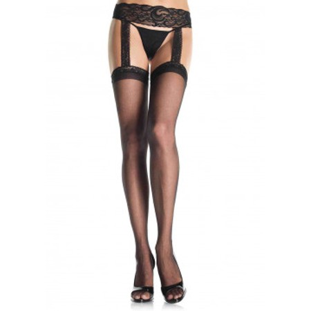 ​Leg Avenue Sheer Lace Top stockings with attached lace garterbelt