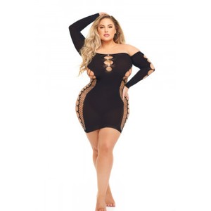 Diamon Drippin Off the shoulder black dress - queen size