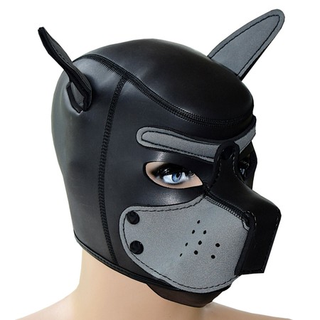 מסכת ראש כלב שחורה-אפורה L