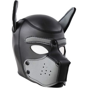 מסכת ראש כלב שחורה-אפורה L