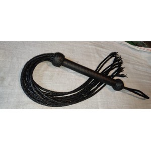 Black Leather Flogger with Braided Tails
