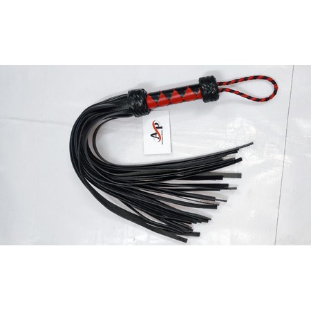 Short Red and Black Braided Leather Flogger