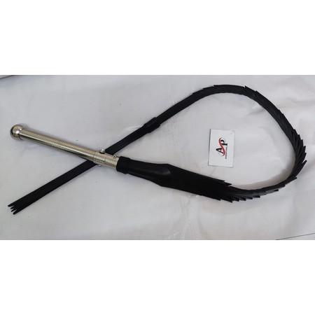 Split End Black Leather Bullwhip with Metal Handle