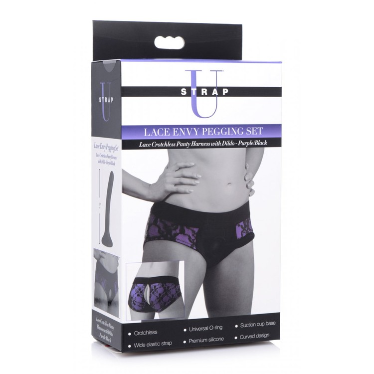 Lace Envy Pegging Set סט תחתון סטראפאון סגול ודילדו קטן L/XL