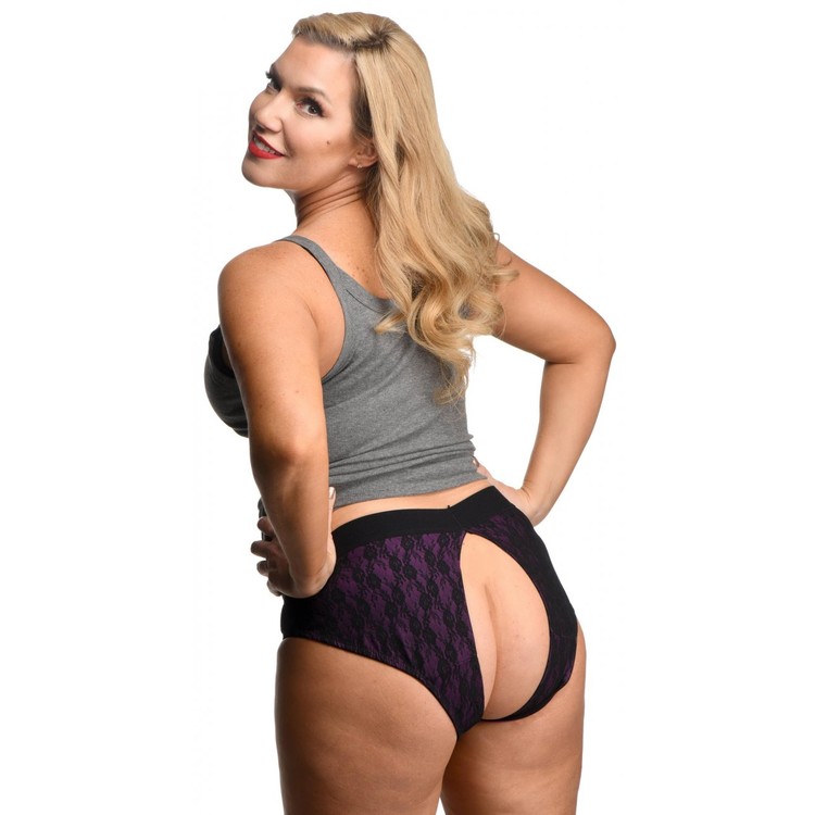 Lace Envy תחתון סטראפאון בצבע סגול ללא מפשעה L/XL