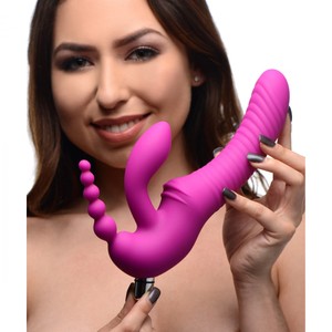 Strap U Regal Rider Vibrating Strapless Strapon with Anal Beads