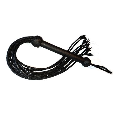Black Leather Flogger with Braided Tails