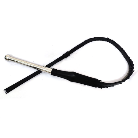 Split End Black Leather Bullwhip with Metal Handle