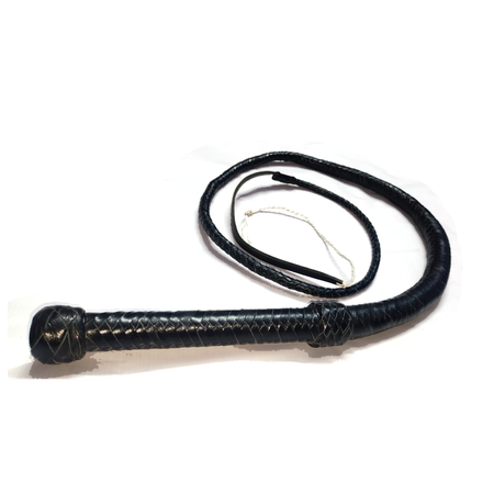 Black Leather Braided Handle Bullwhip