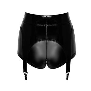 Noir Handmade Black Sexy Vinyl Shorts with Garter Straps