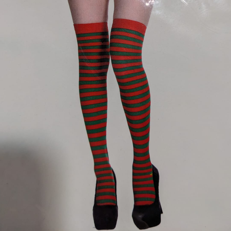 Over The Knee Socks Striped Green Red