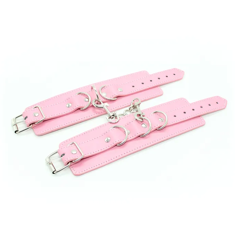 אזיקי ידיים דמוי עור ורודים עם 3 טבעות