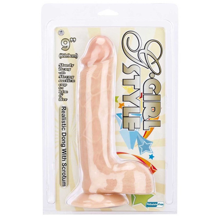G-Girl Style 9 דילדו PVC גדול מציאותי עם אשכים אורך 22.9 ס"מ קוטר 4.75 ס"מ
