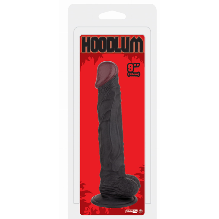 Hoodlum דילדו ריאליסטי עם אשכים בצבע עור שחור עשוי PVC אורך 23 ס"מ עובי 4 ס"מ NMC​