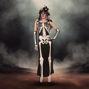 Skeleton Dress שמלת האלווין גותית צמודה של שלד