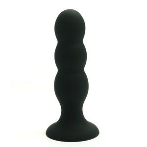Ribbed M Black Silicone Two Ball Plug 5.7 cm