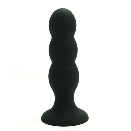 Ribbed M Black Silicone Two Ball Plug 5.7 cm