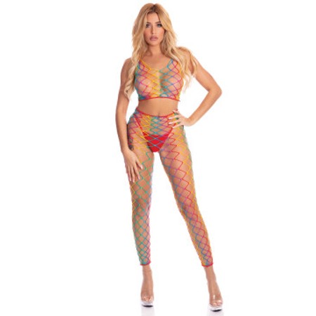 Roy G. Biv סט טופ ומכנס רשת צבעי הקשת One size