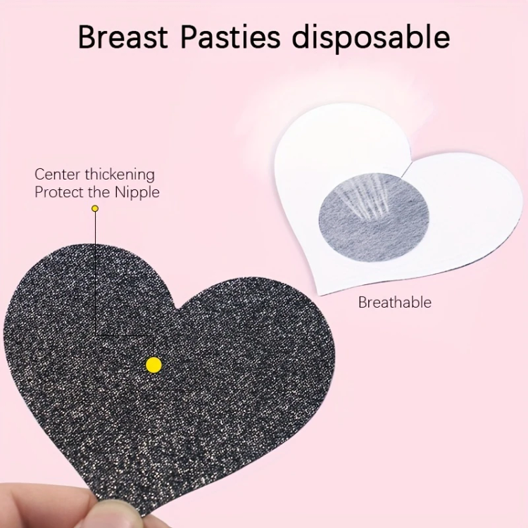 מדבקות לפטמות לב שחור מנוצנץ כסף