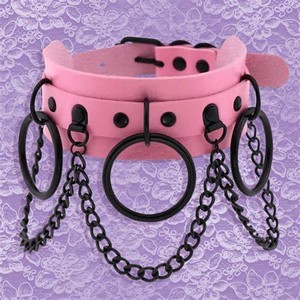 Double Layered Choker with Studs and Chains - Pink