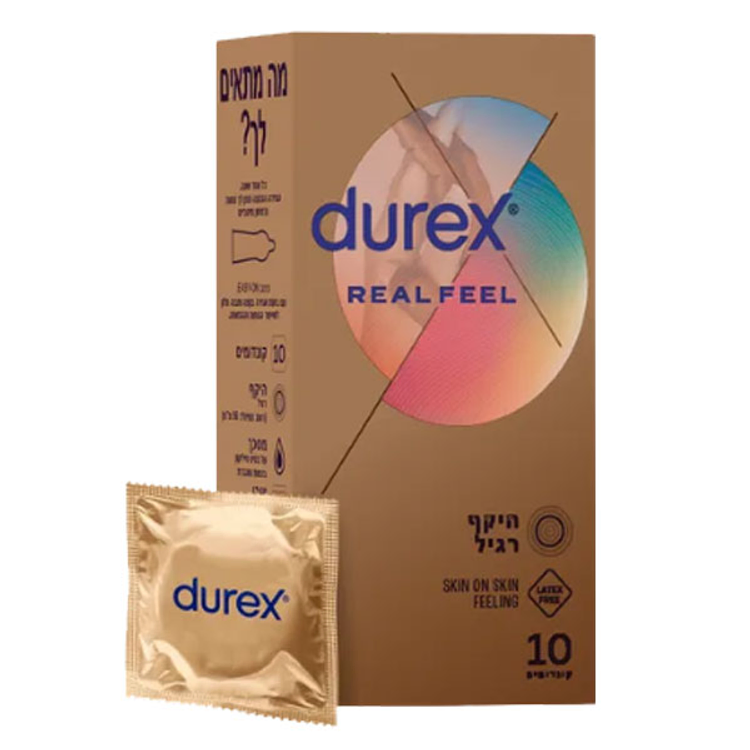 10 קונדומים ללא לטקס לתחושת מגע טבעית Durex Real Feel