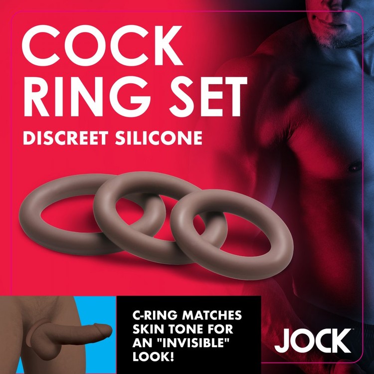 Jock Discreet סט טבעות פין דיסקרטיים מסיליקון בצבע עור כהה