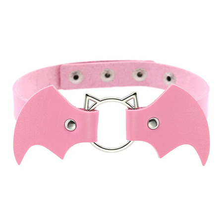 Faux leather collar with batwing bow tie - pink