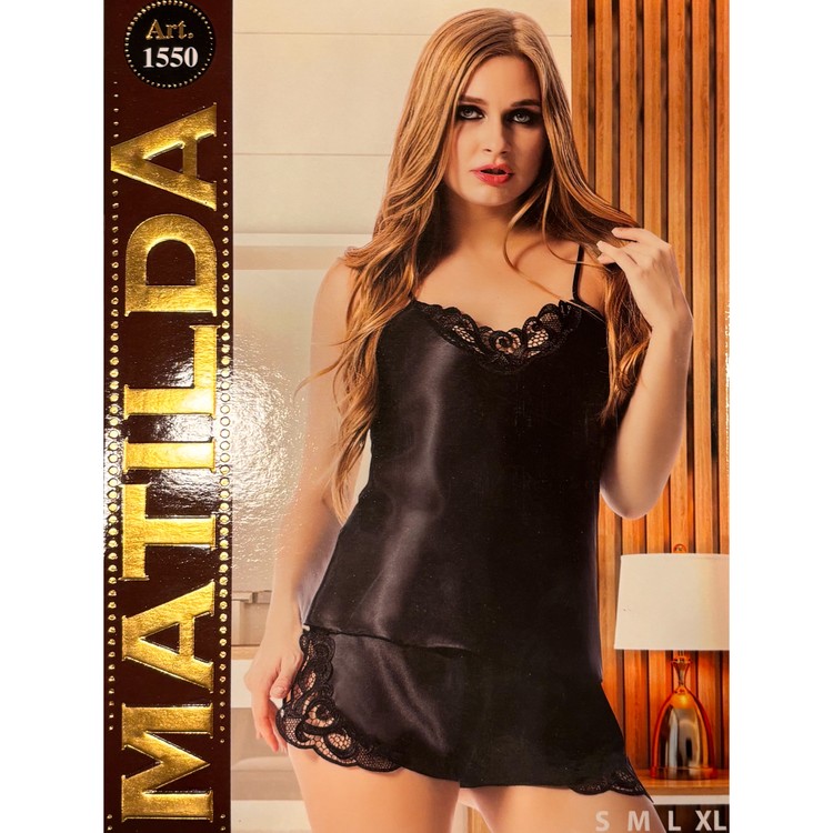 סט גופיה ומכנסיים מעוטר תחרה שחור Matilda Linge