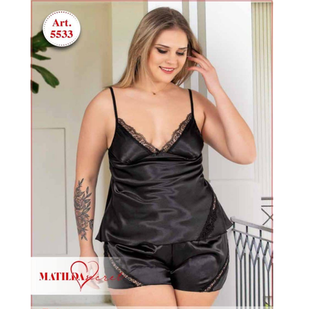 סט גופיה ומכנסון שחור מעוטרים תחרה עדינה MATILDA LINGE