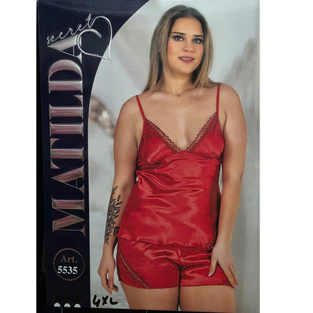 סט גופיה ומכנסון אדום מעוטרים תחרה עדינה MATILDA LINGE