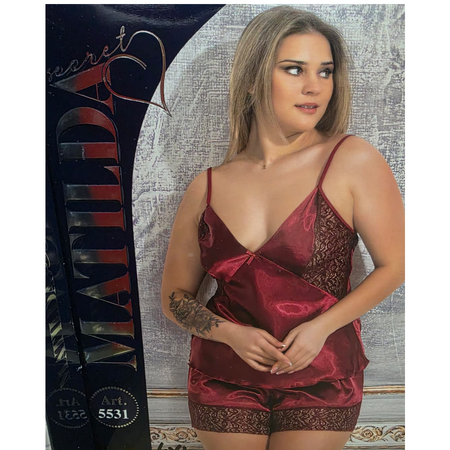 סט גופיה ומכנסון בורדו מעוטרים תחרה עדינה MATILDA LINGE