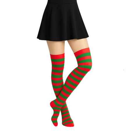 Over The Knee Socks Striped Green Red