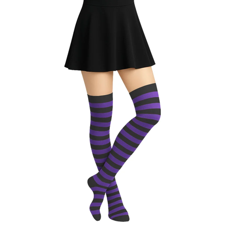 Over The Knee Socks Striped Black Purple