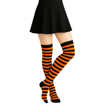 Over The Knee Socks Striped Orange Black