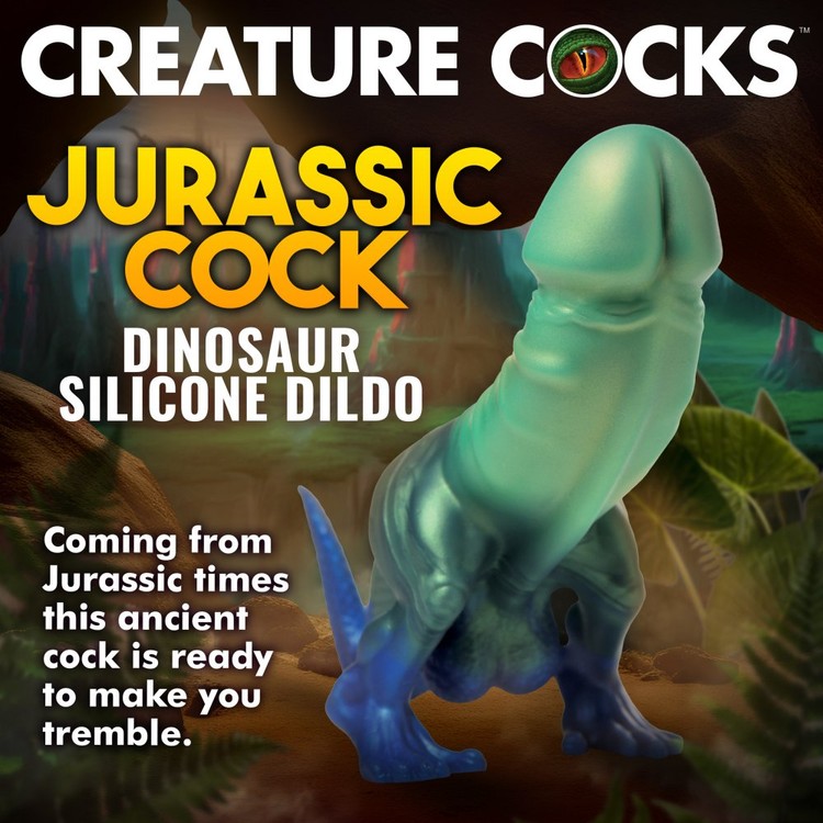 Jurassic Cock דילדו דינוזאור ירוק מסיליקון Creature Cocks