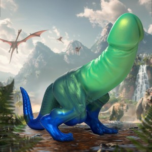 Jurassic Cock דילדו דינוזאור ירוק מסיליקון Creature Cocks