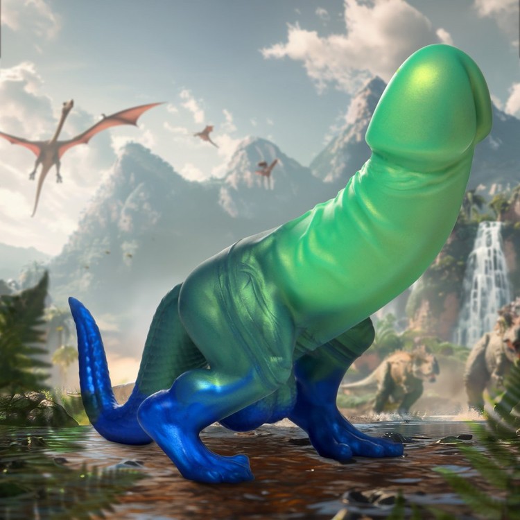 Jurassic Cock דילדו דינוזאור ירוק מסיליקון Creature Cocks