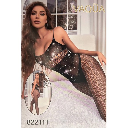 VAQUA בגד גוף רשת שחור עם דוגמה עדינה