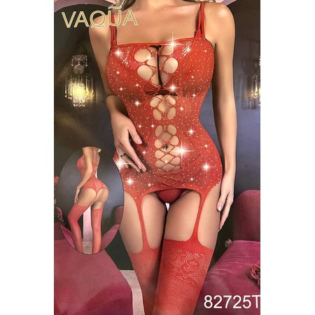 VAQUA בגד גוף רשת אדום עם פתחים בירכיים